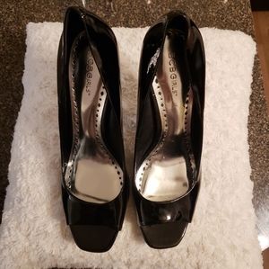 Black Patent Leather peep toe heels